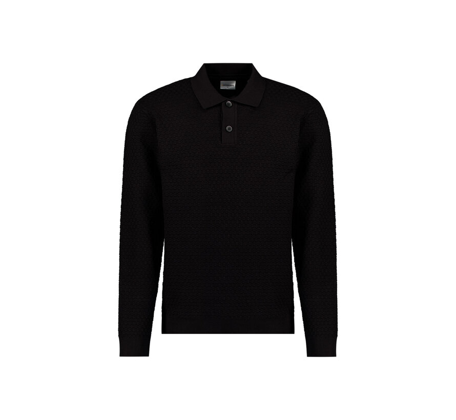 No Excess Pullover Polo Buttons Jacquard Knit Black (33230925 - 020)