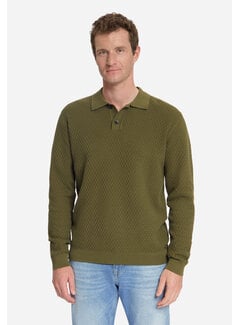 No Excess Pullover Polo Buttons Jacquard Knit Moss (33230925 - 152)