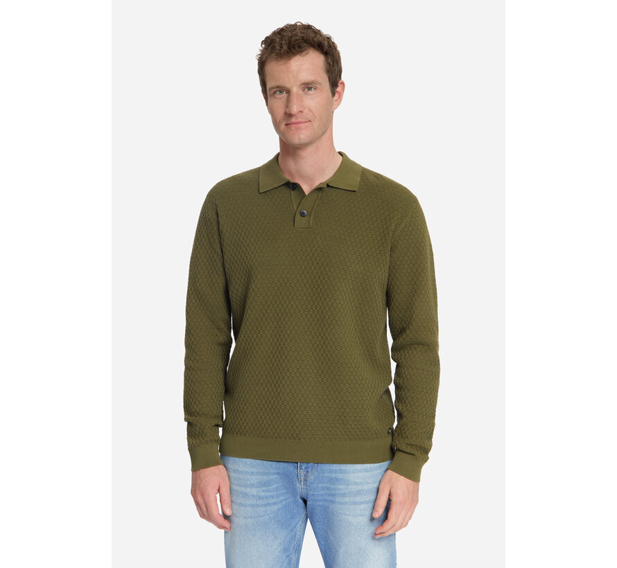 Pullover Polo Buttons Jacquard Knit Moss (33230925 - 152)