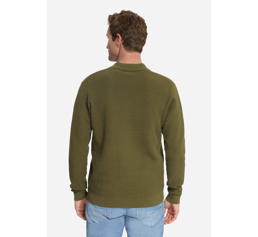 Pullover Polo Buttons Jacquard Knit Moss (33230925 - 152)