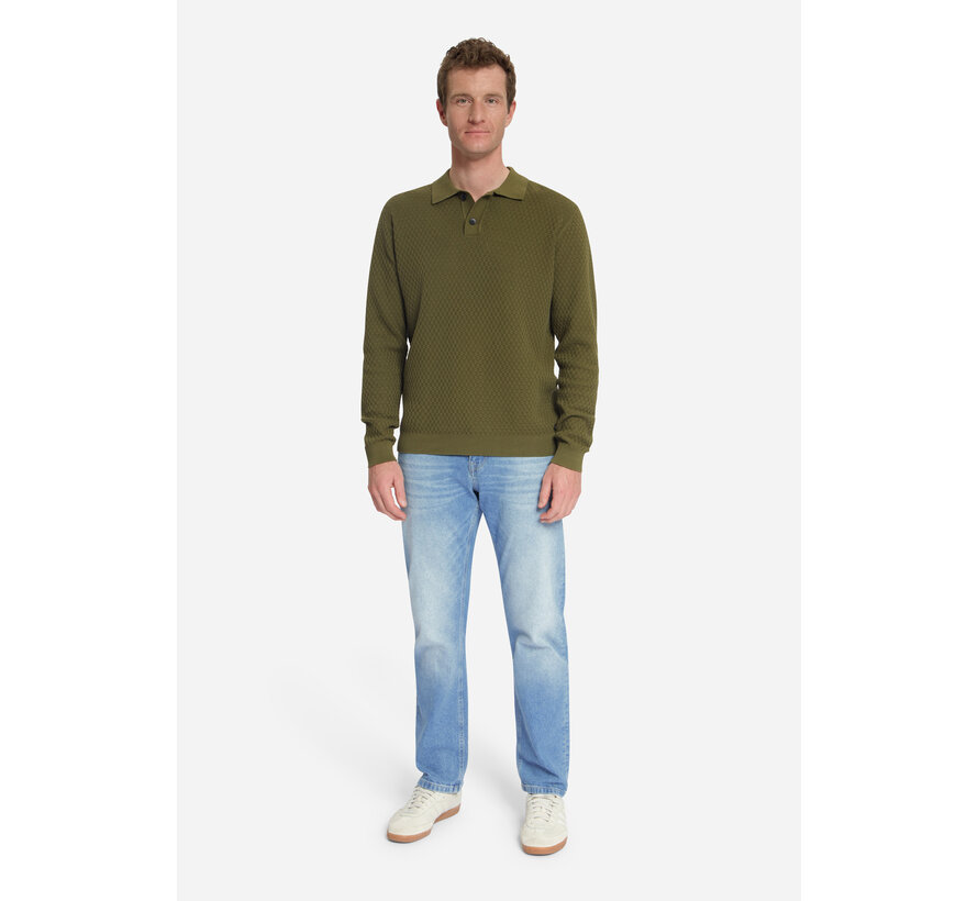 Pullover Polo Buttons Jacquard Knit Moss (33230925 - 152)