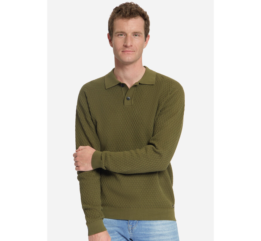 Pullover Polo Buttons Jacquard Knit Moss (33230925 - 152)