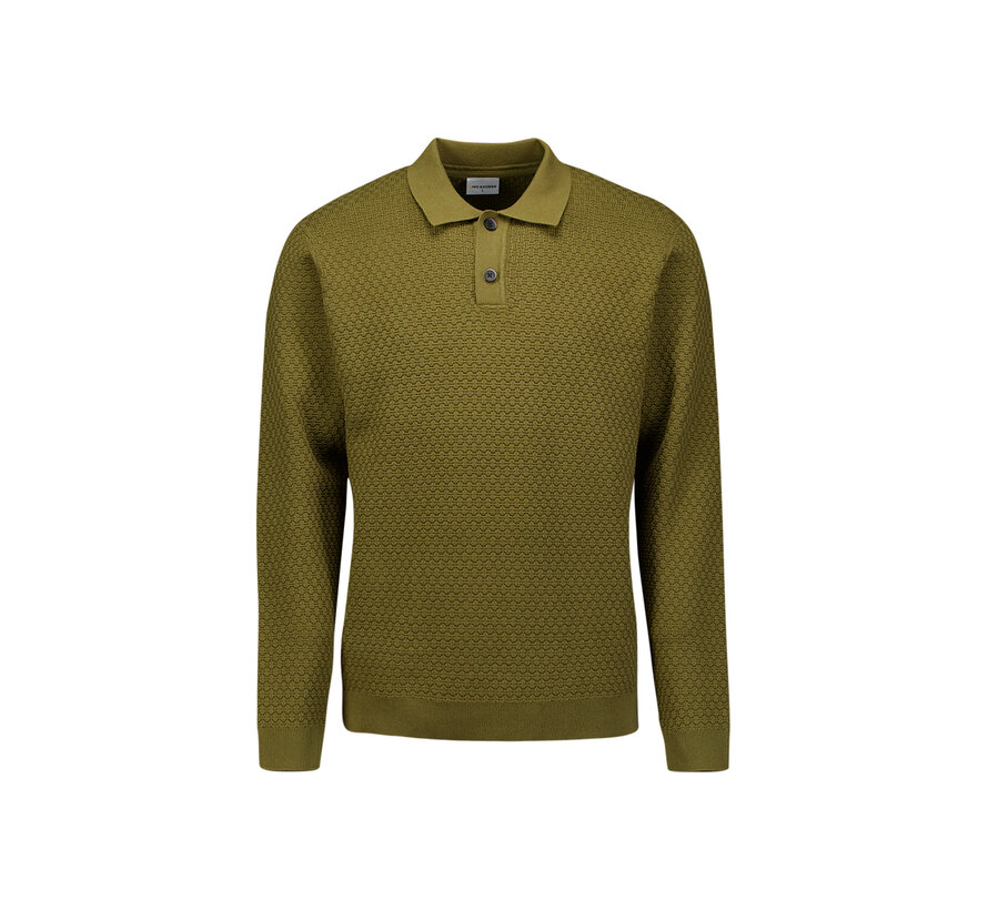 Pullover Polo Buttons Jacquard Knit Moss (33230925 - 152)