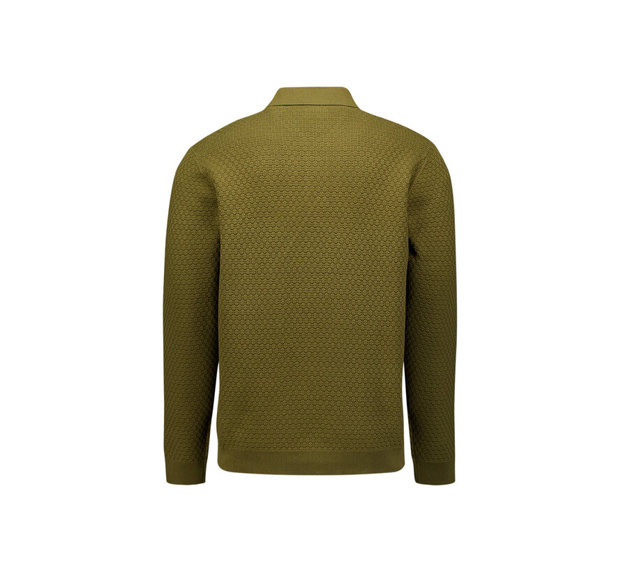 Pullover Polo Buttons Jacquard Knit Moss (33230925 - 152)