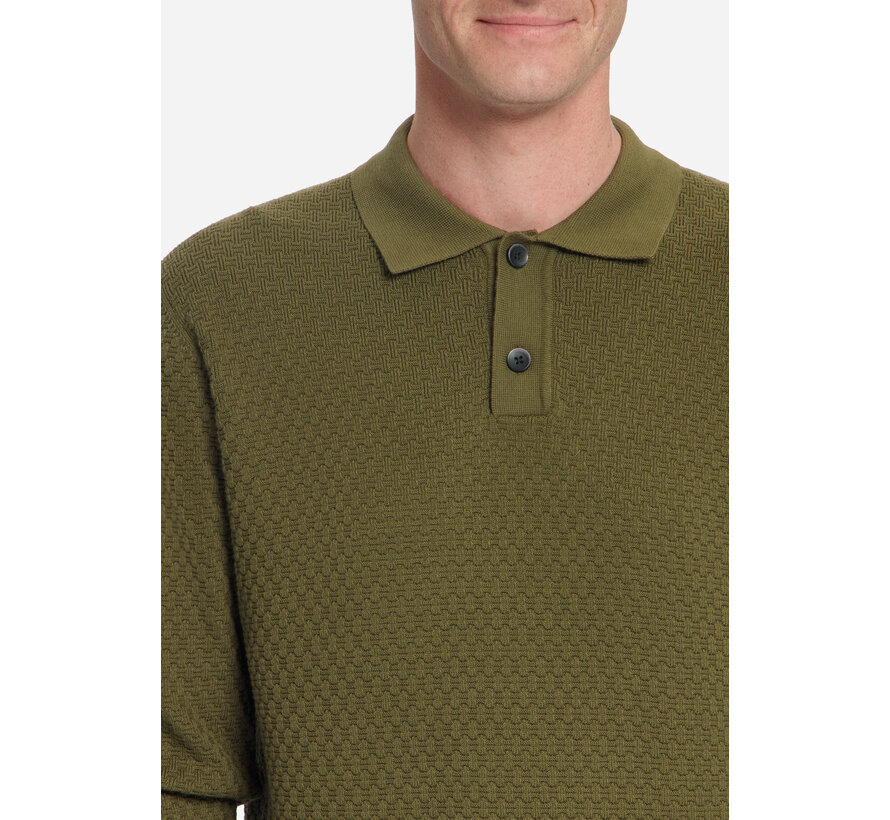 Pullover Polo Buttons Jacquard Knit Moss (33230925 - 152)