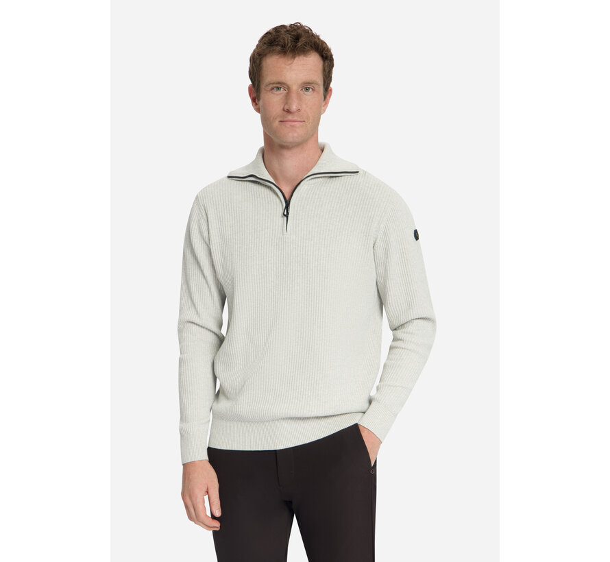 No Excess Trui Half Zip Wing Collar Tuck Stitch Light Grey Mel. (33230932SN - 110)
