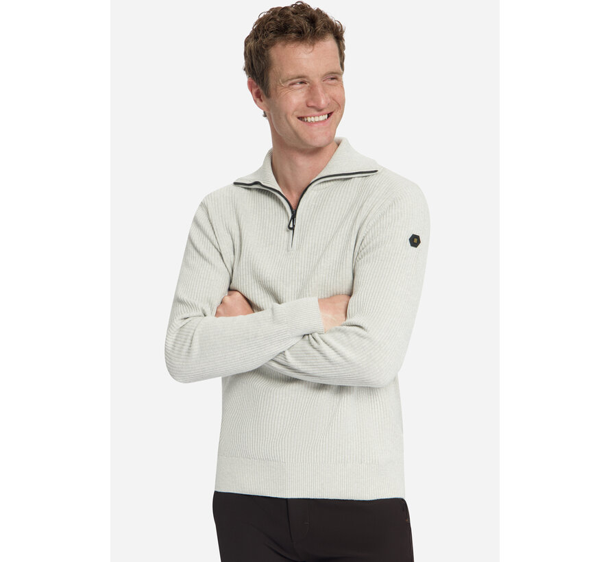 No Excess Trui Half Zip Wing Collar Tuck Stitch Light Grey Mel. (33230932SN - 110)