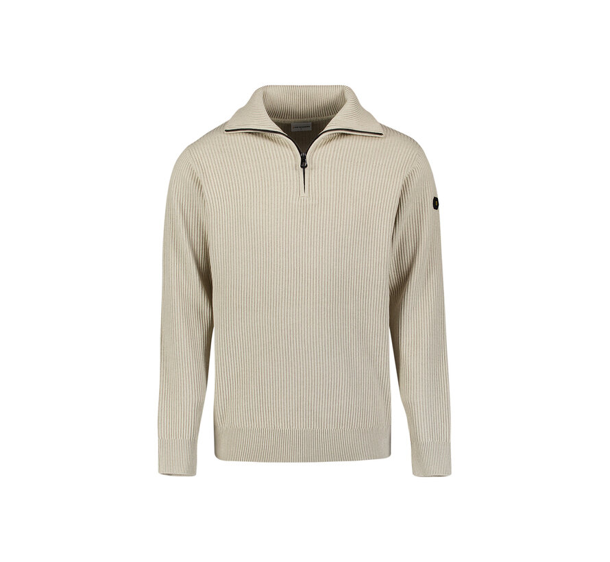 No Excess Trui Half Zip Wing Collar Tuck Stitch Light Grey Mel. (33230932SN - 110)