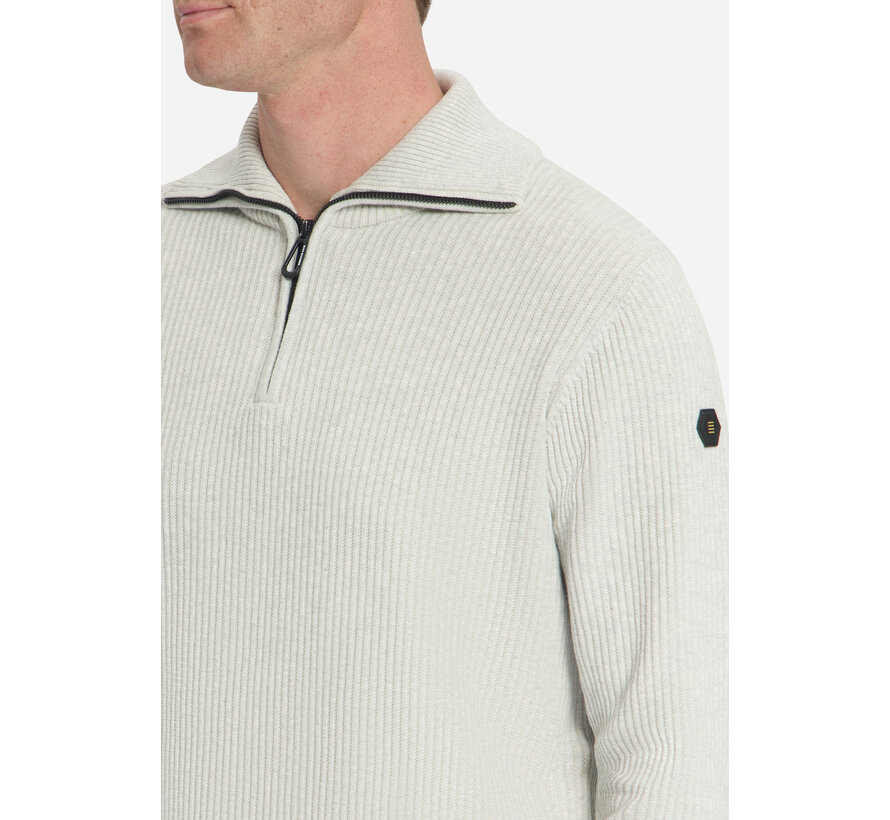 No Excess Trui Half Zip Wing Collar Tuck Stitch Light Grey Mel. (33230932SN - 110)