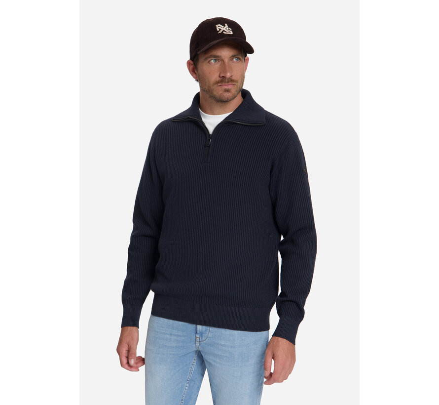 No Excess Trui Half Zip Wing Collar Tuck Stitch Light Dark Night (33230932SN - 178)