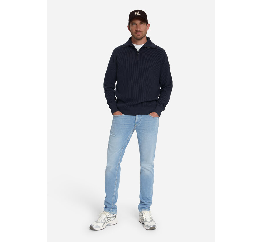 No Excess Trui Half Zip Wing Collar Tuck Stitch Light Dark Night (33230932SN - 178)
