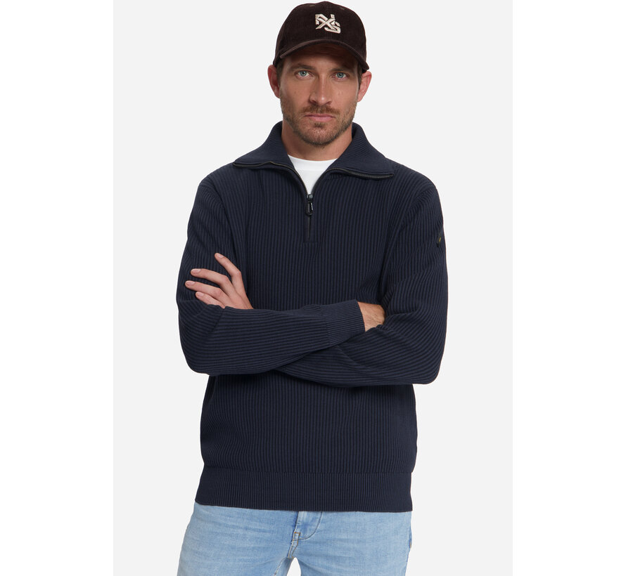 No Excess Trui Half Zip Wing Collar Tuck Stitch Light Dark Night (33230932SN - 178)
