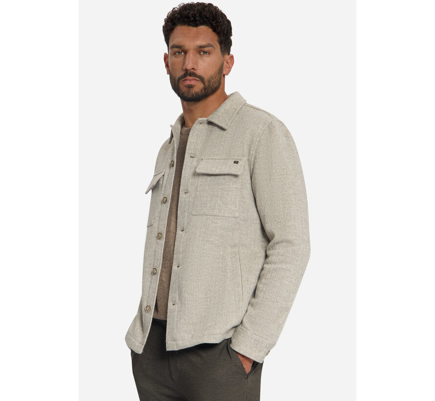 No Excess Overshirt  Full Button Solid Jacquard Stripe Cement (33510921SN - 122)