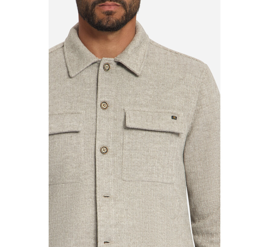 No Excess Overshirt  Full Button Solid Jacquard Stripe Cement (33510921SN - 122)