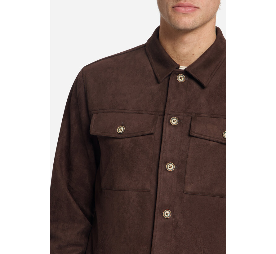 Overshirt Full Button Suede Look Dark Brown (33510903SN - 042)