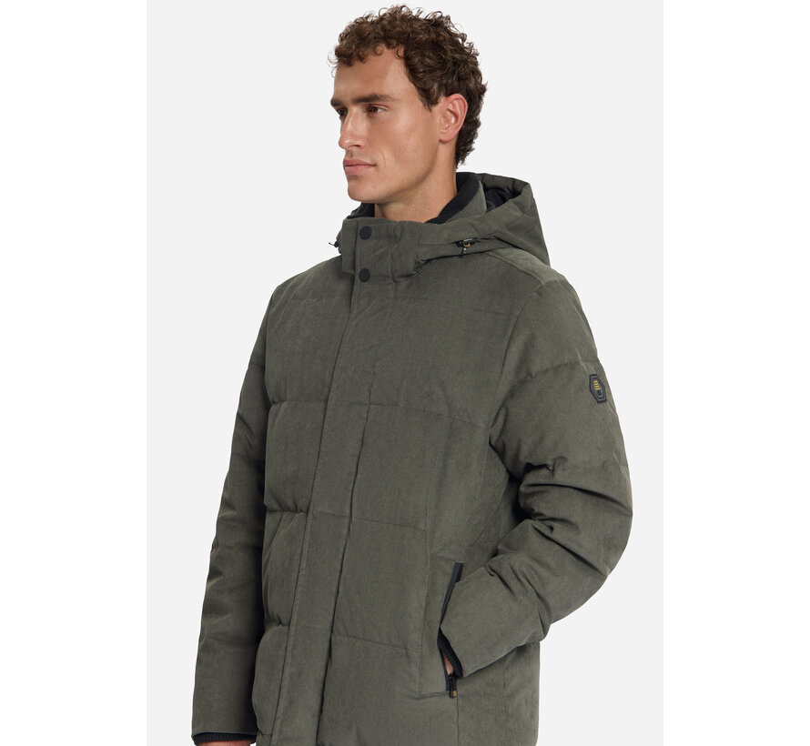 Winterjas Jacket Medium Length Corduroy Hooded Army (33630917SN - 053)