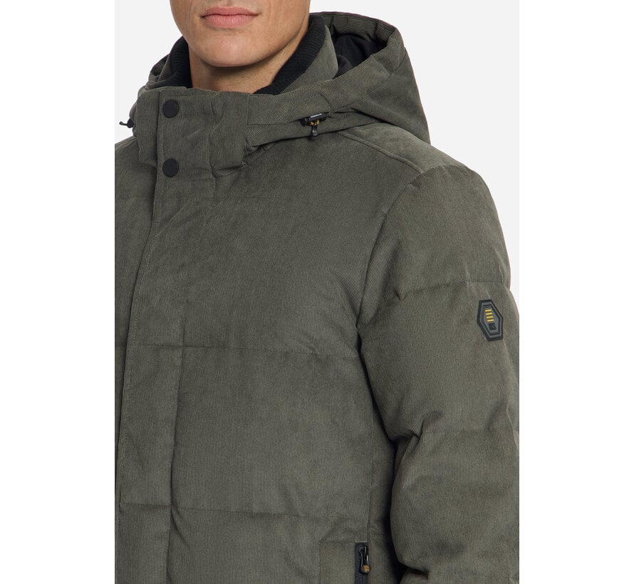 No Excess Winterjas Jacket Medium Length Corduroy Hooded Army (33630917SN - 053)