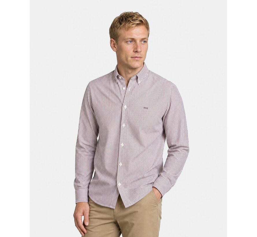 McGregor Overhemd Poplin Stripe Peached Shirt Burgundy (MM999.6001.05 - 4215)