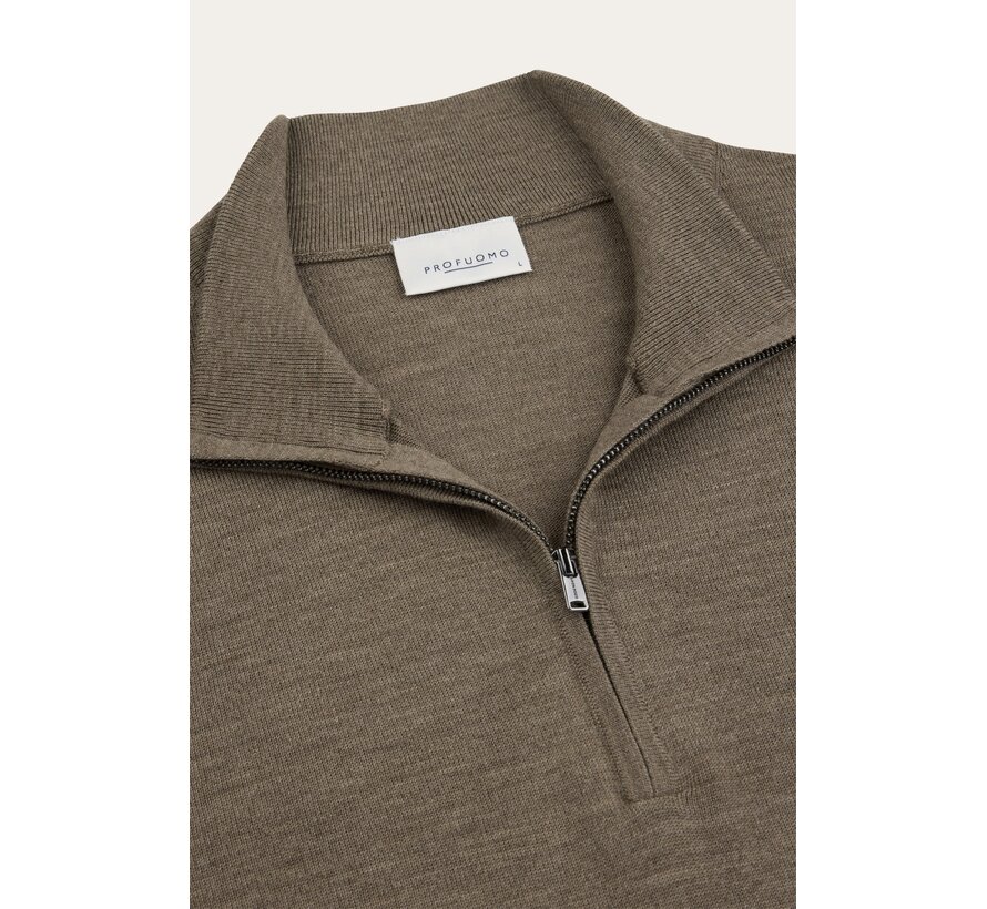 Profuomo Half Zip Pullover Merino Wol Brown (PPXJ30025D)