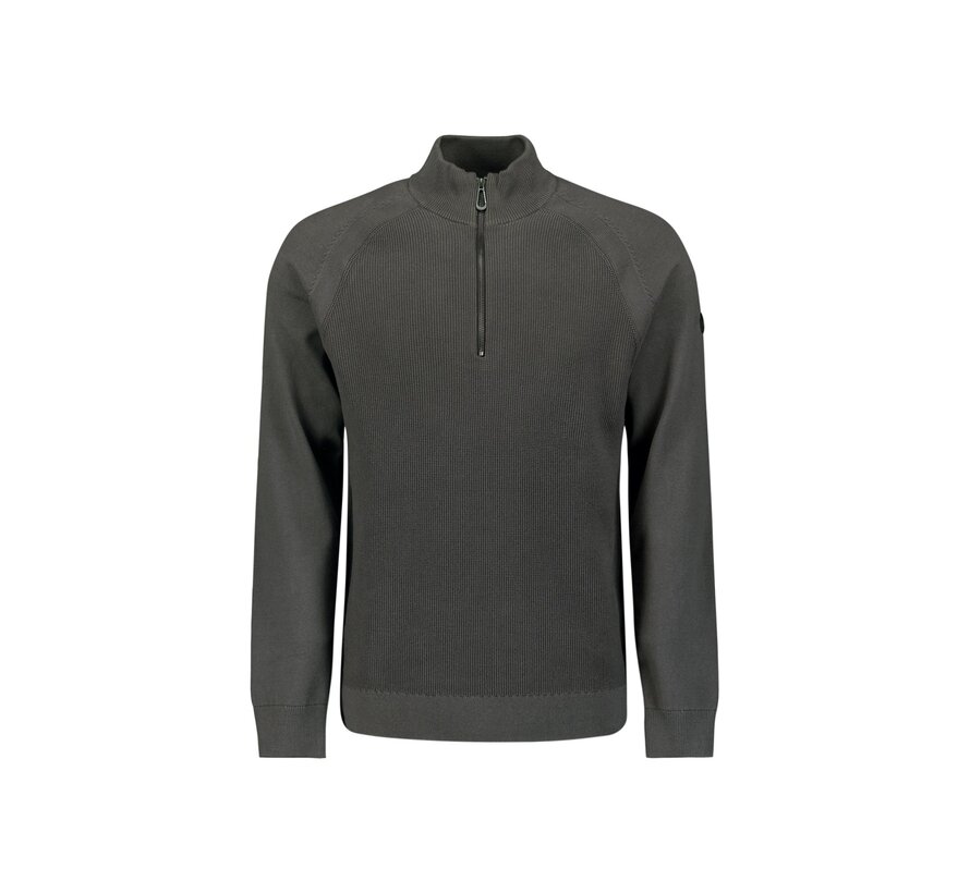 No Excess Trui Half Zip Solid Relief Knit Dark Grey (26231107 - 023)