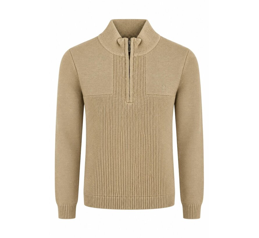 Fellows United Trui Half Zip Plated Rib Structure Mid Brown/Bronze (62.1116 -145)
