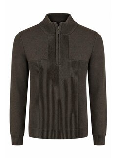 Fellows United Fellows United Trui Half Zip Plated Rib Structure Dark Brown (62.1116 -141)