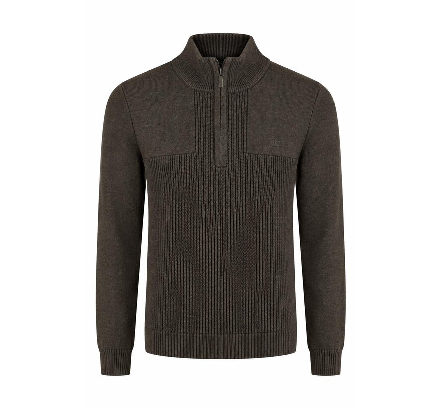 Fellows United Trui Half Zip Plated Rib Structure Dark Brown (62.1116 -141)