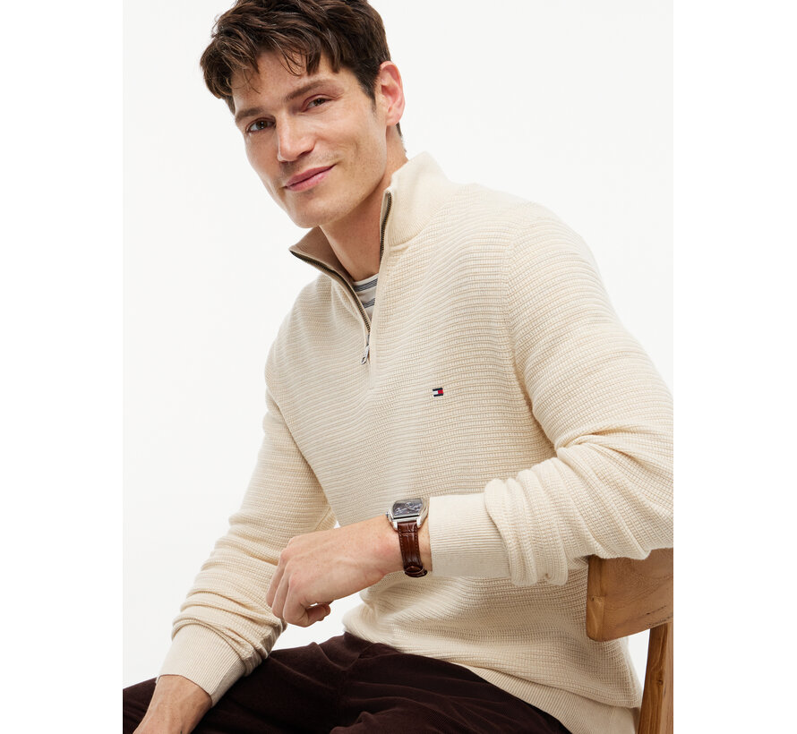 Tommy Hilfiger Half Zip Pullover Structure Cotton/Cashmere Ivory (MW0MW44760 - HGF)