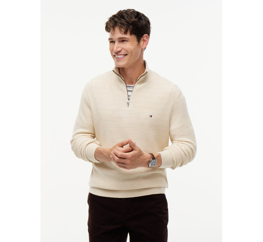 Tommy Hilfiger Half Zip Pullover Structure Cotton/Cashmere Ivory (MW0MW44760 - HGF)