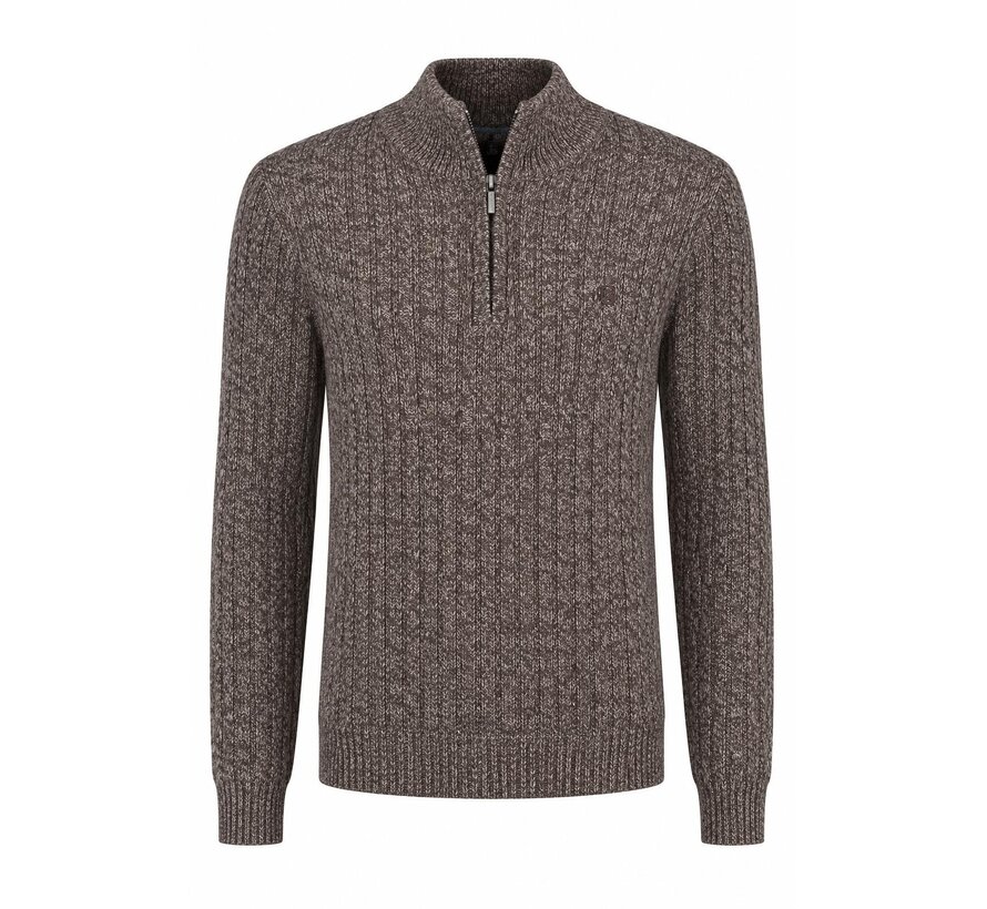 Fellows United Pullover Half Zip Fancy Rib Structure Dark Brown (62.1110 - 141)