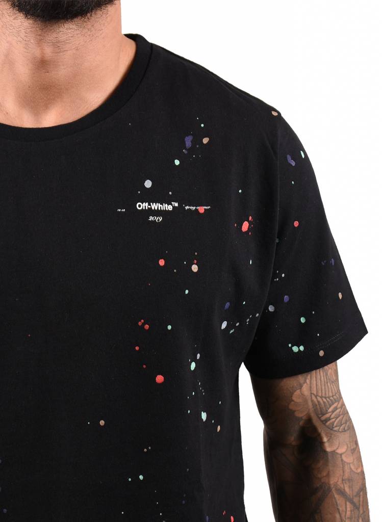 Smøre Kære Pjece Off-White 'Paint Splatter' Slim T-Shirt Black - Mensquare