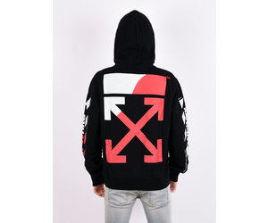 black and red split hoodie