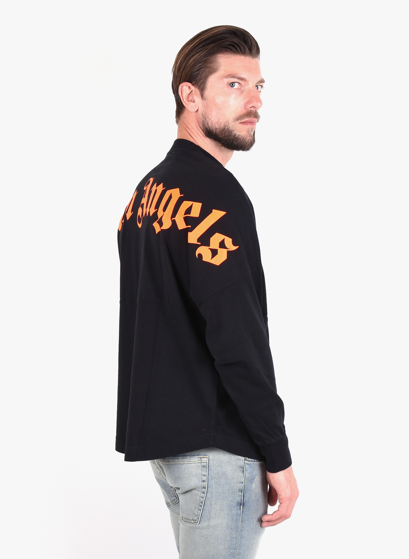 black and orange palm angels shirt