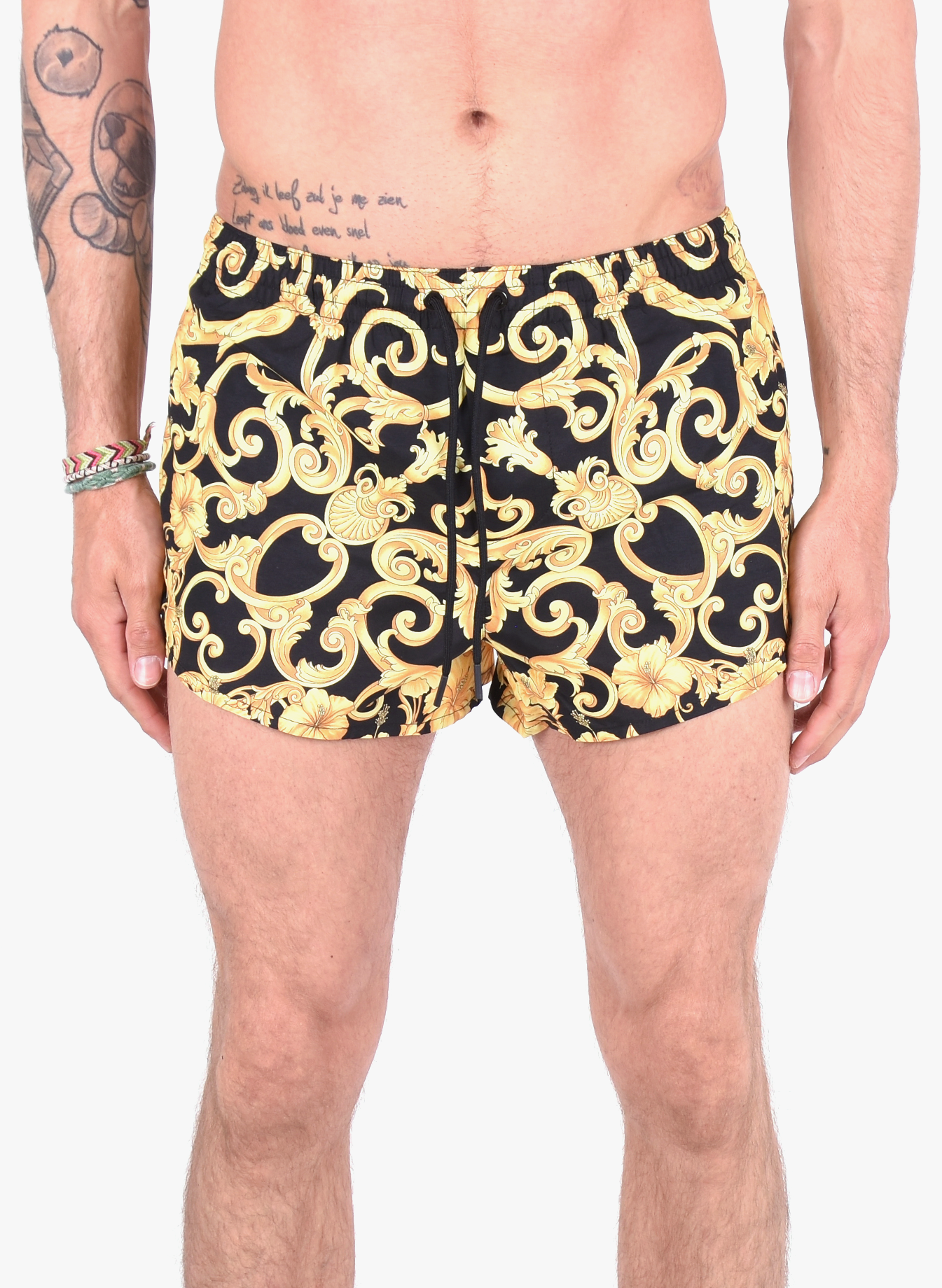 gold hibiscus print swim shorts Shop 