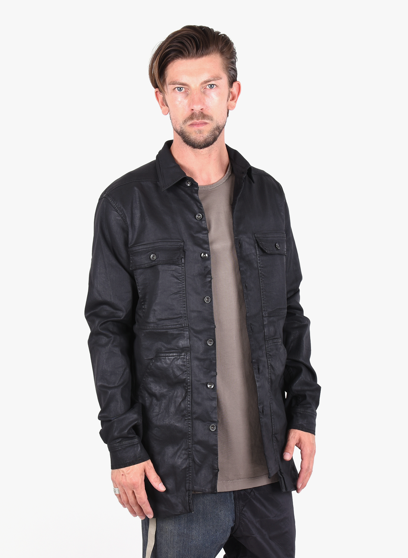 Rick Owens 'Wax Denim' Cargo Pocket Shirt Black - Mensquare