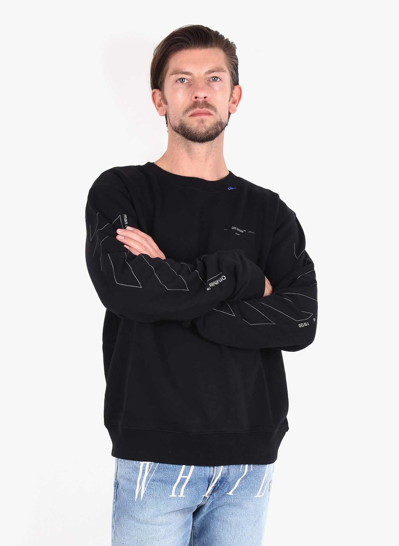 off white diagonal unfinished crew sweatshirt