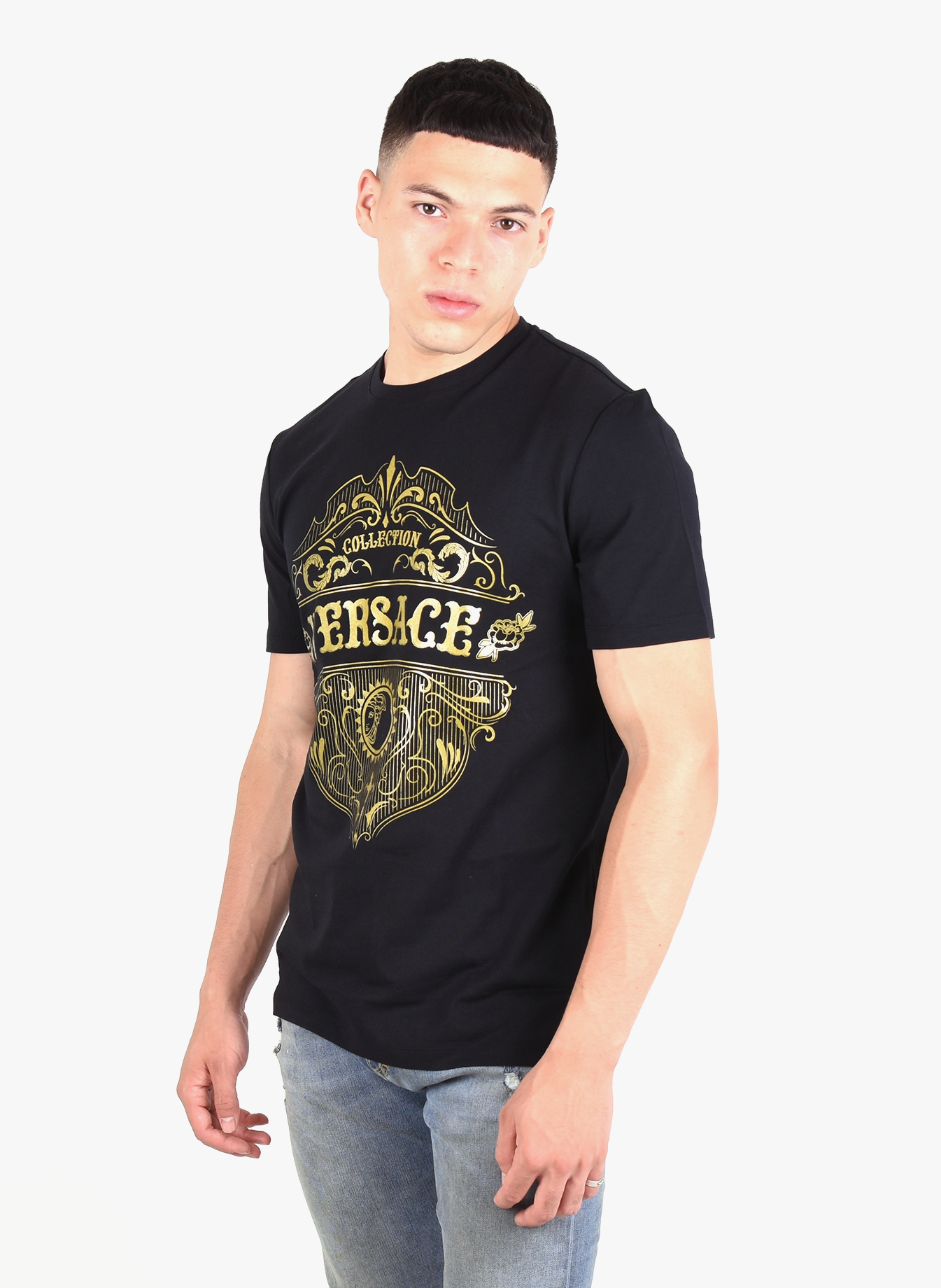 Versace Collection 'Front Logo' Tshirt Black Gold Mensquare