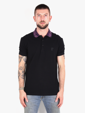 Versace Collection Versace Collection 'Collar Print' Polo Black Versace Collection Versace Collection 'Collar Print' Polo Black