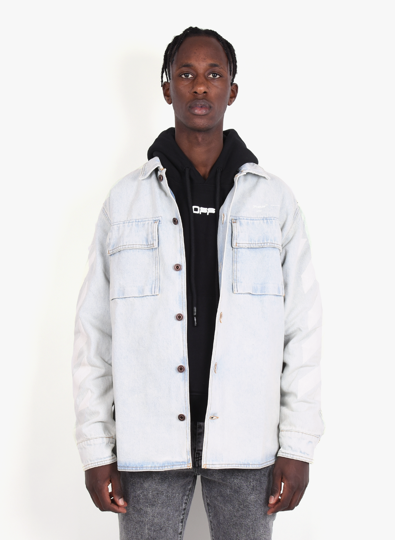 white oversized denim shirt