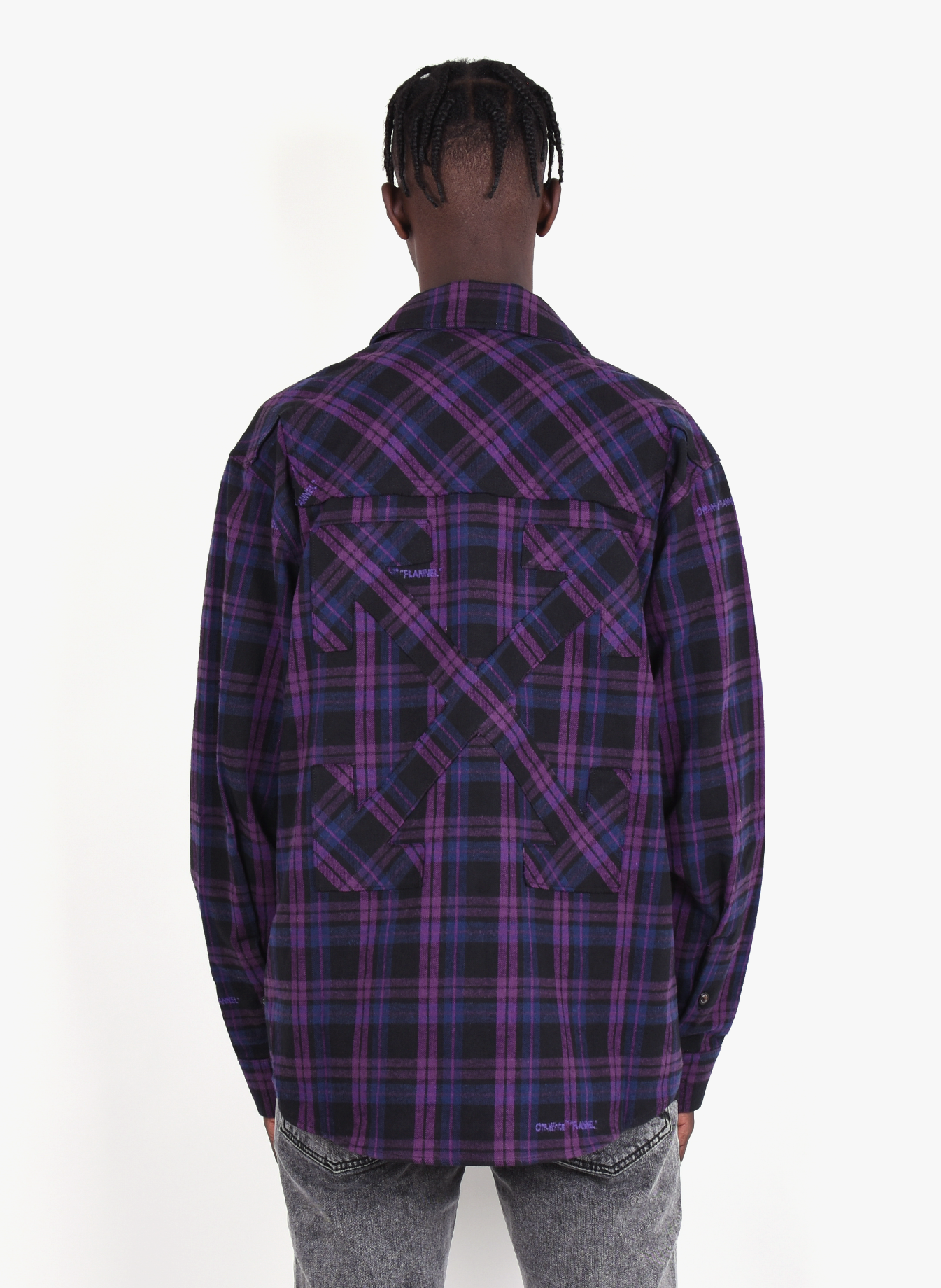 black and purple off white shirt