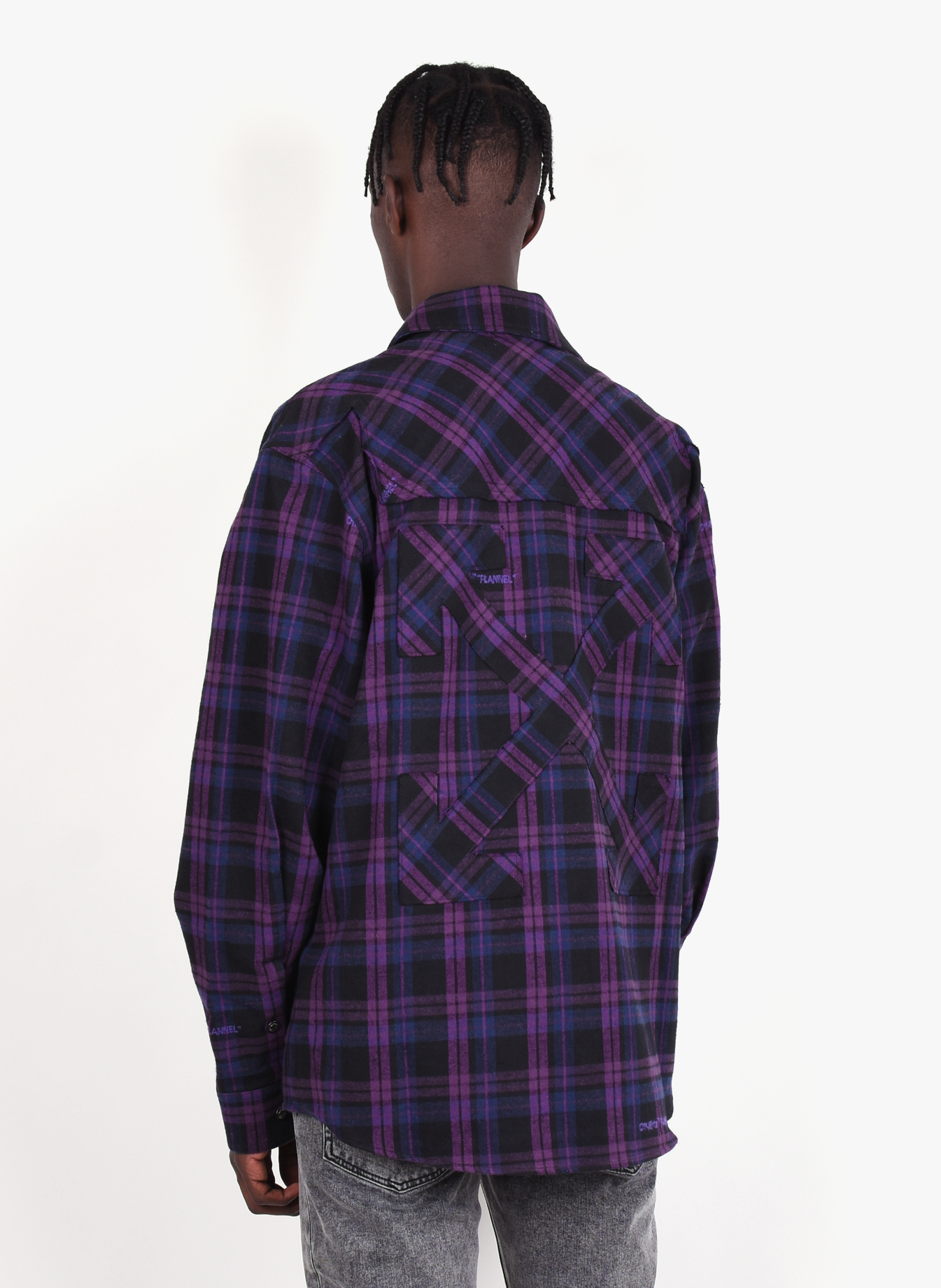 black and purple off white shirt