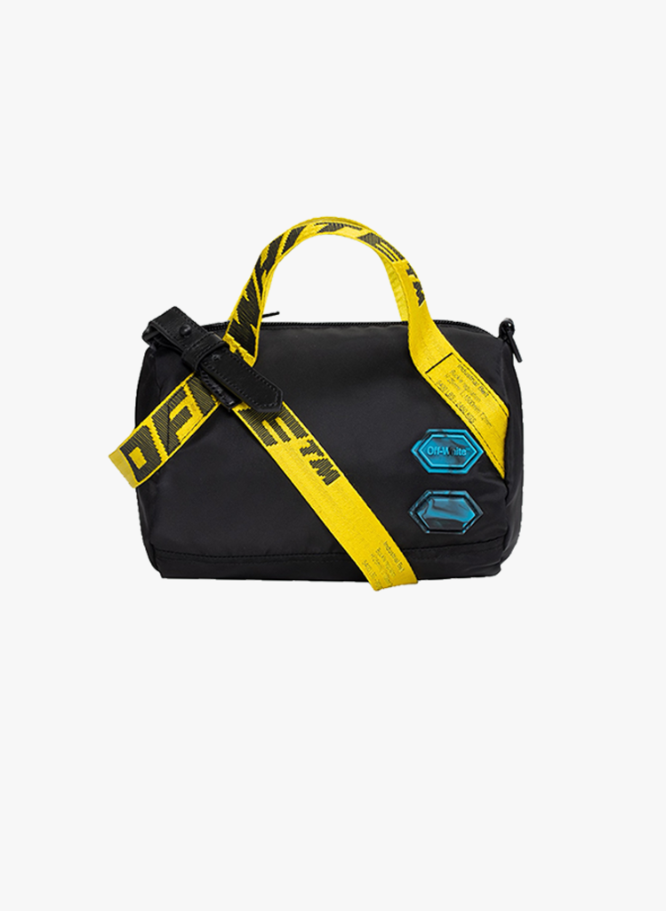 black and yellow duffle bag