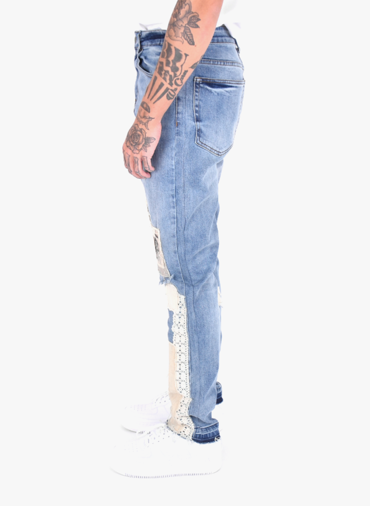 multi patched jeans