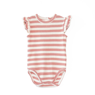 PLAY UP Romper striped ruffle coral