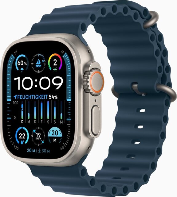Apple Watch Ultra 2 49mm Titanium Case + Navy Ocean Band - Als Nieuw (Marge) Apple Watch Ultra 2 49mm Titanium Case + Navy Ocean Band - Als Nieuw (Marge)