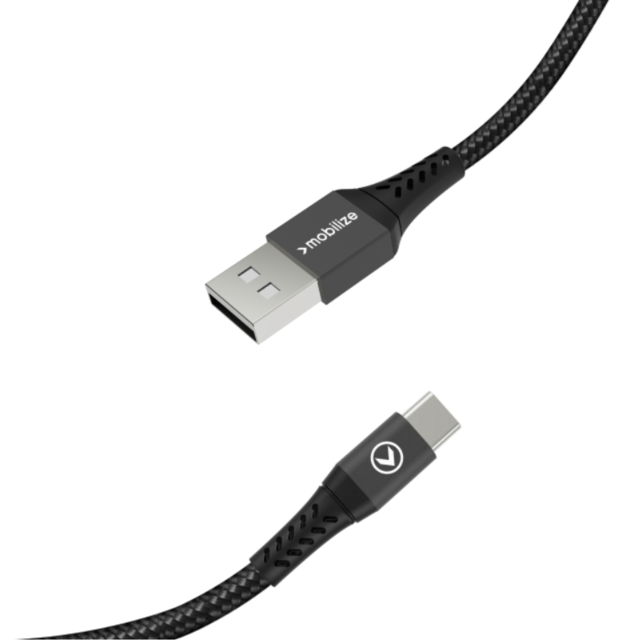 Mobilize Strong Nylon Cable USB to USB-C 2m. 15W Black
