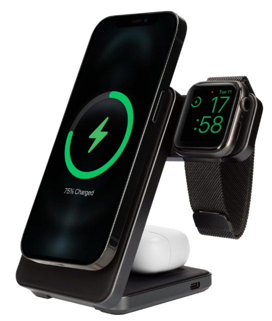 Mobiparts Foldable Wireless 3 in 1 Charger 15W Triangle Aluminum