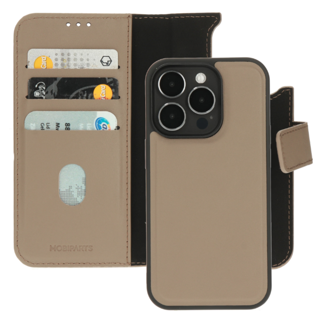 Mobiparts Leather 2 in 1 Wallet Case Taupe iPhone 14 Pro