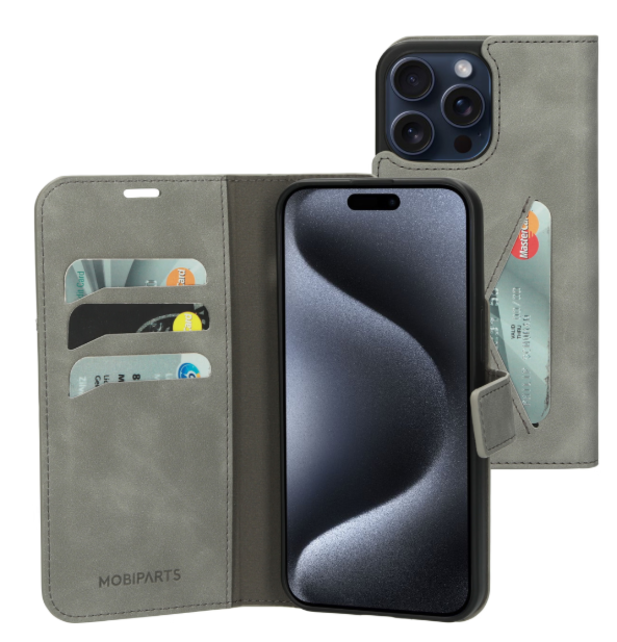 Mobiparts Classic Wallet Case Granite Grey Iphone 15 Pro Max