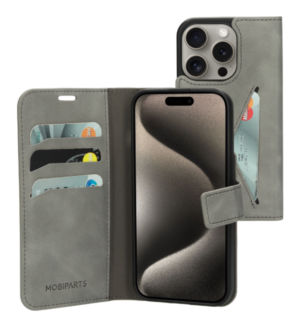 Mobiparts Classic Wallet Case Granite Grey Iphone 15 Pro